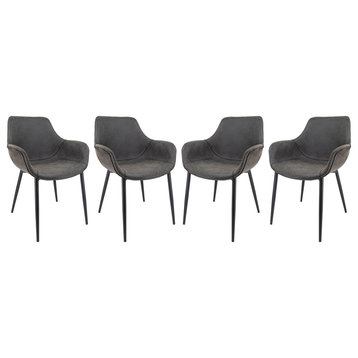LeisureMod Markley Leather Dining Armchair Metal Legs Set of 4, Charcoal Black
