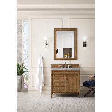 36" Transitional Saddle Brown Single Sink Bathroom Vanity, James Martin