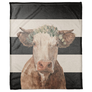 Cow On Stripes With Crown 50x60 Coral Fleece Blanket