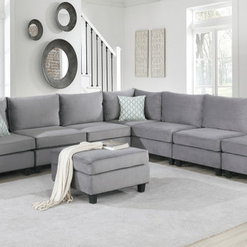 Zelmira 120" Gray Velvet 8Pc Modular Sectional Sofa
