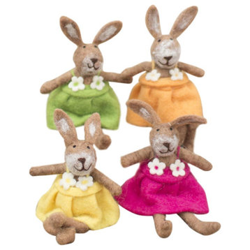 Adorable 4-Piece Set Felt Rabbits Multicolor