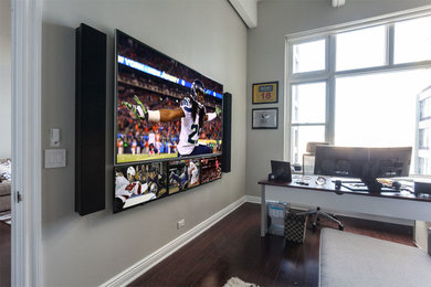 Example of a mid-sized minimalist freestanding desk home studio design in New York