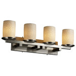 Justice Design Group - Limoges Dakota Straight-Bar Bath Bar, Cylinder With Flat Rim With Bamboo Shade - Limoges - Dakota Straight-Bar Bath Bar - Cylinder with Flat Rim - Brushed Nickel Finish with Bamboo Shade - Incandescent