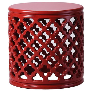 Jali Wooden Table, Flower Design, Red, 18"x18"