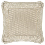 Five Queens Court - Five Queens Court Lagos Euro Sham - The LAGOS Euro sham features an ivory color tear-drop diamond pattern, finished with a scroll border design to create a dramatic frame. Trimmed with a decorative flange that is pleated on all corners with a stria satin fabric. This highly detailed Euro sham is made to coordinate with the LAGOS bed set for a complete look.