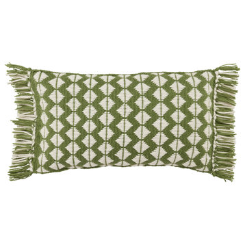 Jaipur Living Perdita Geometric Green/Ivory Indoor/Outdoor Pillow, 13"x21"