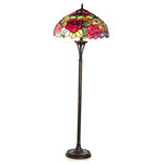 CHLOE Lighting - PEGGY, Tiffany-style 2 Light Roses Floor Lamp, 18" Shade - This Tiffany-style floral roses design 2-light floor lamp features an antique bronze finish that will complement many decors throughout your home. Hand crafted from individually hand cut of 456 pieces copper-Foiled stained glass and 36 beads that will add color and beauty to any space.Main colors are green and red.