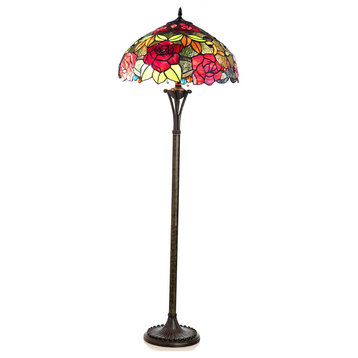 PEGGY, Tiffany-style 2 Light Roses Floor Lamp, 18" Shade