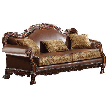 Acme Dresden Bycast Leather-Chenille Sofa, Cherry