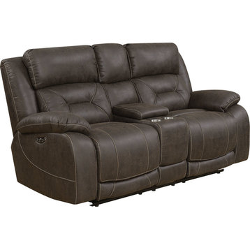 Aria Power Recliner Loveseat With Console and Power Head Rest, Saddle Brown
