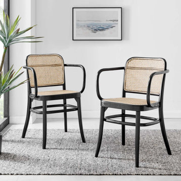 Side Dining Chair, Set of 2, Black, Wood, Modern, Cafe Bistro Hospitality