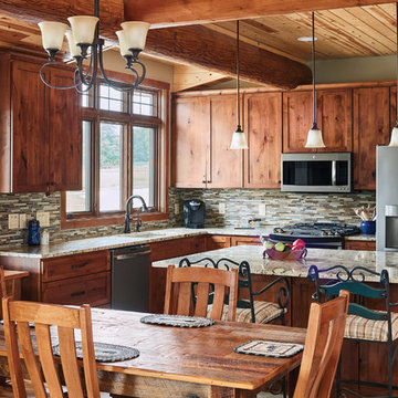 Iowa Milled Log Home Kitchen/Dining, A Cabin Refined™ Design