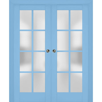 Sliding Pocket Doors 64 x 96, Veregio 7412 Aquamarine & Frosted Glass, Rail