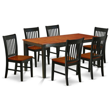 East West Furniture Nicoli 7-piece Wood Table and Dining Chairs in Black/Cherry