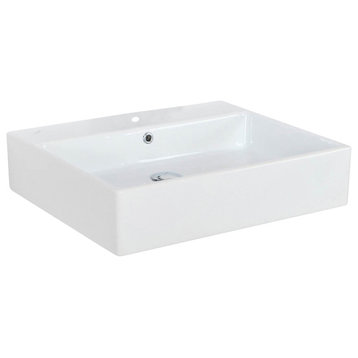 Simple 60A ADA Wall Mounted/Vessel Bathroom Sink in Ceramic White 23.6" x 19.7"