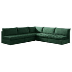 Meridian Furniture - Jacob Velvet Upholstered 5-Piece L-Shaped Modular Sectional, Green - Create the ideal seating arrangement for your space when you pick and choose the elements you like mostincluding this Jacob velvet modular sectional. Mix and match items in the Jacob collection to bring your living space or family room together with a personalized slant. Soft green velvet upholstery is soft and welcoming to the touch, adding a luxurious feel to everyday seating. Deep channel tufting adds to the piece's durability, and latches underneath the unit make it easy to attach to other pieces in the collection.