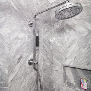 Transitional Marble Guest Bathroom: Rain-head Shower Column