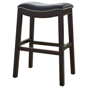 New Ridge Home Goods Julian Counter Height Barstool With Black Faux Leather Seat