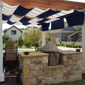 3 rows of 5'X16' Infinity Canopy featuring White and Marine Blue Sunbrella