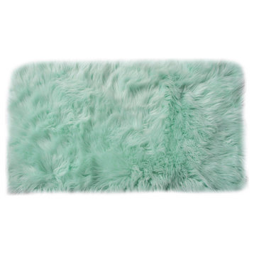 Plush and Soft Faux Sheepskin Fur Shag Area Rug, Mint Green, 5' X 7'