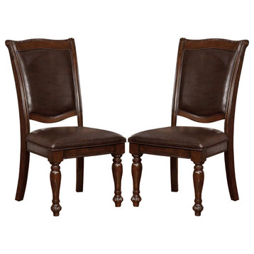 Set of 2 Leatherette Side Chair, Brown Cherry/Espresso