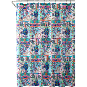 Eclectic Fabric Shower Curtain: Colorful Paisley Patchwork Design