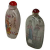 2 Chinese Glass Snuff Bottle Oriental Scenery People Graphic Hws2782