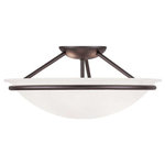 Livex Lighting - Newburgh Ceiling Mount, Bronze - This three light semi flush mount features a lustrous bronze finish with light glowing from within the large white alabaster glass bowl shape shade. complete a kitchen, bedroom, or any room in your house with this beautiful semi flush mount.