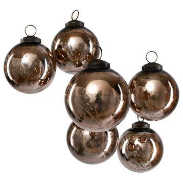 Set of 6 Antique Bronze Glass Ball Ornament in Window Box, 4"x3"
