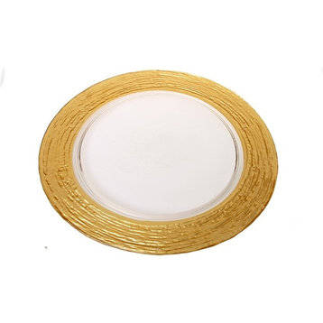 Classic Touch  Glass Chargers With Gold Grain Border, Set of 4