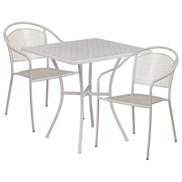 28'' Square Light Gray Indoor-Outdoor Steel Patio Table Set