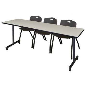 84" x 24" Kobe Mobile Training Table- Maple & 3 'M' Stack Chairs- Black