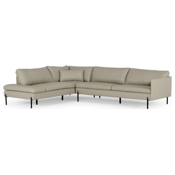 Divani Casa Sherry Modern Grey Leather Sectional Sofa, Left Facing Chaise