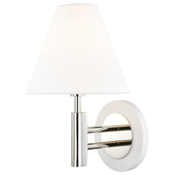 Robbie 1-Light Wall Sconce, Polished Nickel/White