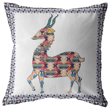 20" Blue White Boho Deer Indoor Outdoor Zippered Throw Pillow