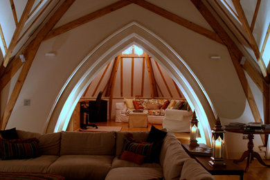 Large traditional open plan living room in Berkshire with a reading nook.