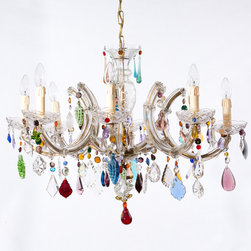 8 Arm Marie Therese with multi coloured drops - Chandeliers