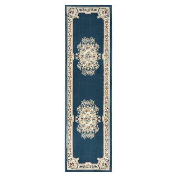 Nourison Aubusson French Country Floral Navy 12' Runner Rug
