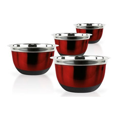 4-Piece Red Brushed Stainless Steel Mixing Bowl Set With Silicone Bottoms