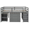 CRO Decor Low Study Twin Loft Bed with Cabinet and Rolling Portable Desk(Gray)