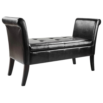 Antonio Bench With Rolled Arms, Black Bonded Leather