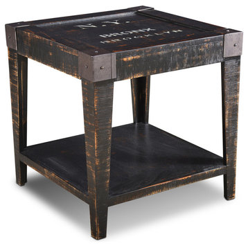 Rustic Industrial Solid Wood City End Table