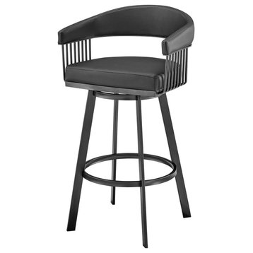 Modern Counter Stool, Swivel Design With Padded Seat & Curved Back
