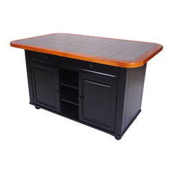 SUNSET TRADING - Black Kitchen Island With Cherry Trim and Inlaid Granite Top - Kitchen Islands And Kitchen Carts