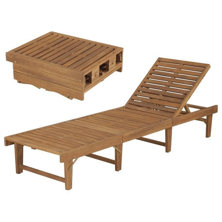 vidaXL Patio Lounge Chair Outdoor Sunbed Folding Sunlounger Solid Acacia Wood