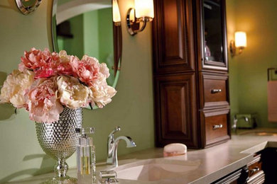 Bathroom - master ceramic tile and beige floor bathroom idea in Other with beige walls