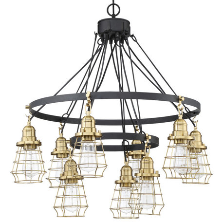 Craftmade 50629 Thatcher 9 Light 30"W Chandelier - Flat Black / Satin Brass