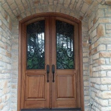Wood Doors with Wrought Iron