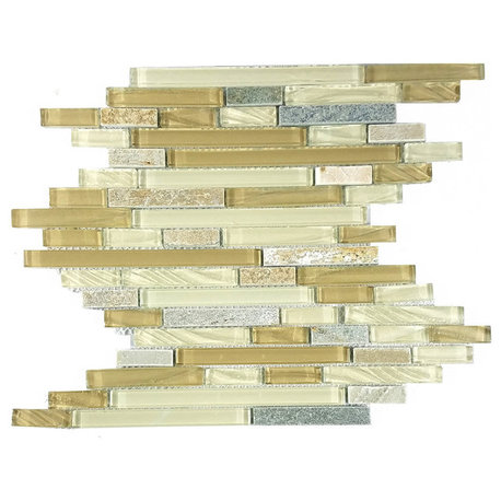 New Era II 11.75"x15.5" Linear Glass and Stone Mosaic Tile,Beige, Set of 11