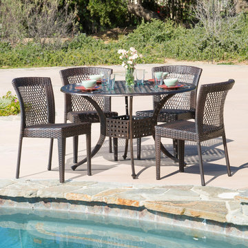 Contemporary Outdoor Patio Ft. 7pcs Cast Aluminum Wicker Dining Set